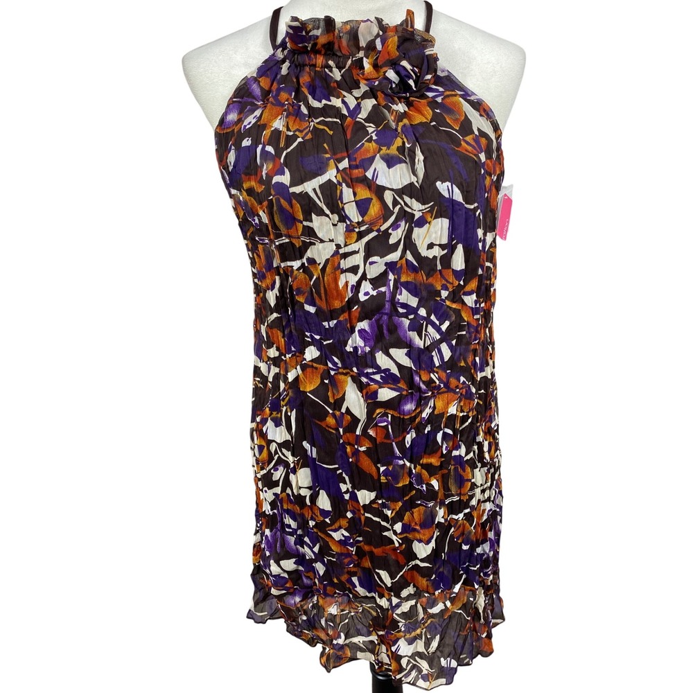Xhilaration Halter Dress‎ Crinkle Abstract Print Casual Party Dress L Artsy Boho